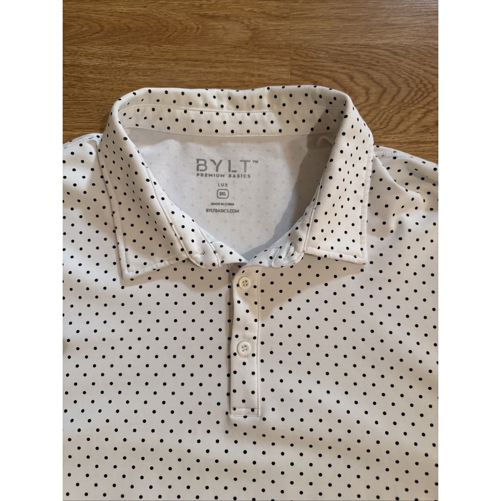 BYLT LUX Premium Basics Polo Shirt Men's 3XL White/Black Polka Dot Short Sleeve - Picture 2 of 8